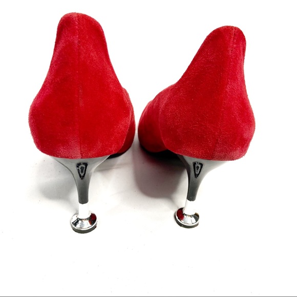 Jeffrey Campbell red suede heels with silver flare heels - Picture 8 of 8